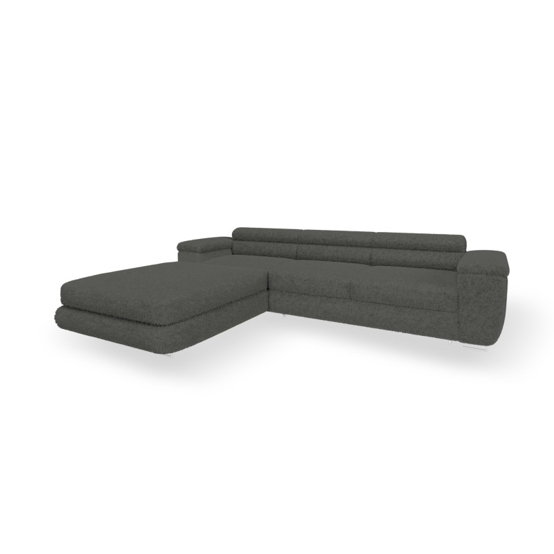 Ecksofa BONJOUR – Bouclé, Schlaffunktion, Bettkasten & Kopfstützen