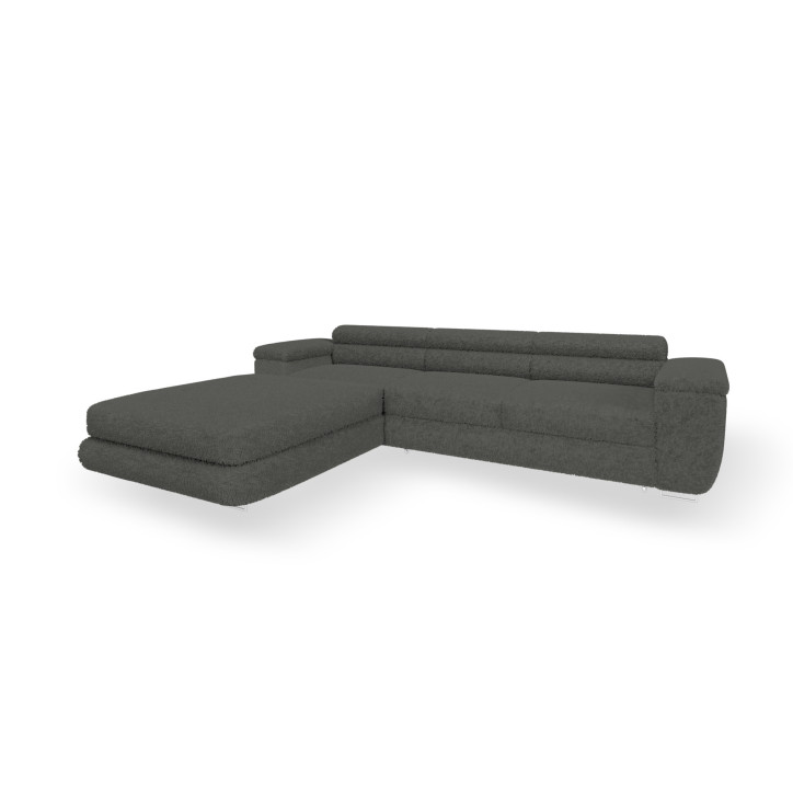 Ecksofa BONJOUR – Bouclé, Schlaffunktion, Bettkasten & Kopfstützen