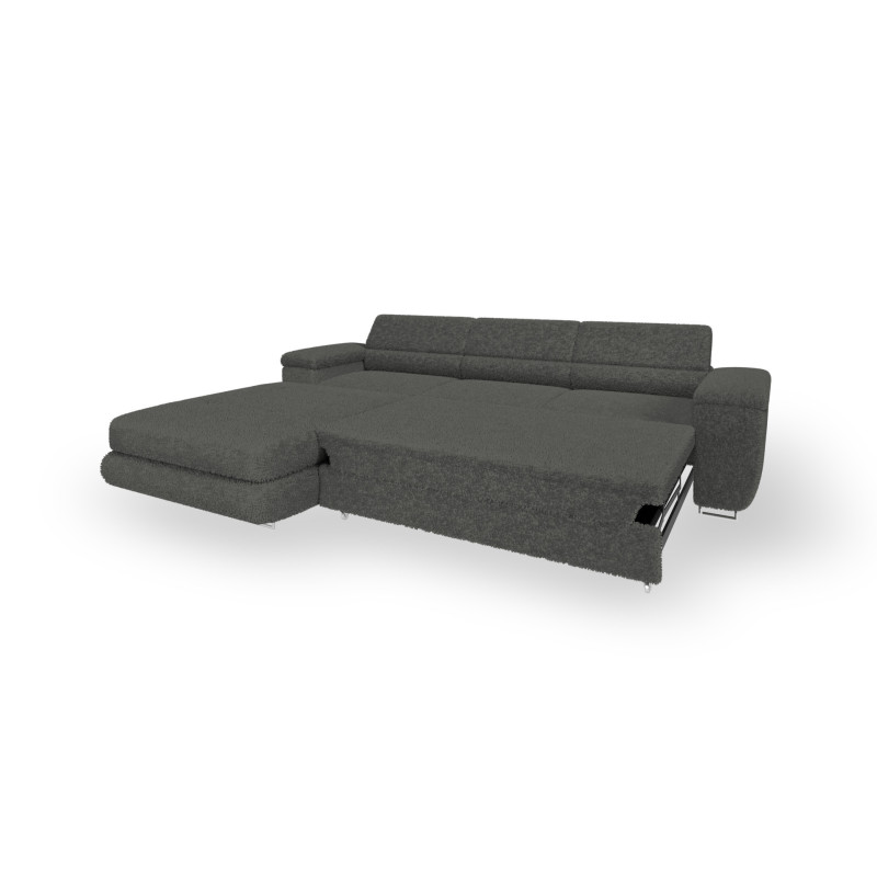 Ecksofa BONJOUR – Bouclé, Schlaffunktion, Bettkasten & Kopfstützen