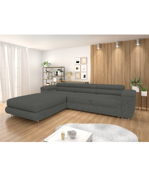 Ecksofa BONJOUR – Bouclé, Schlaffunktion, Bettkasten & Kopfstützen