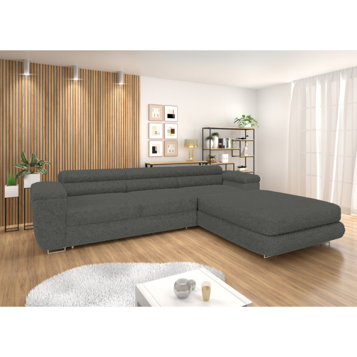 Ecksofa BONJOUR – Bouclé, Schlaffunktion, Bettkasten & Kopfstützen