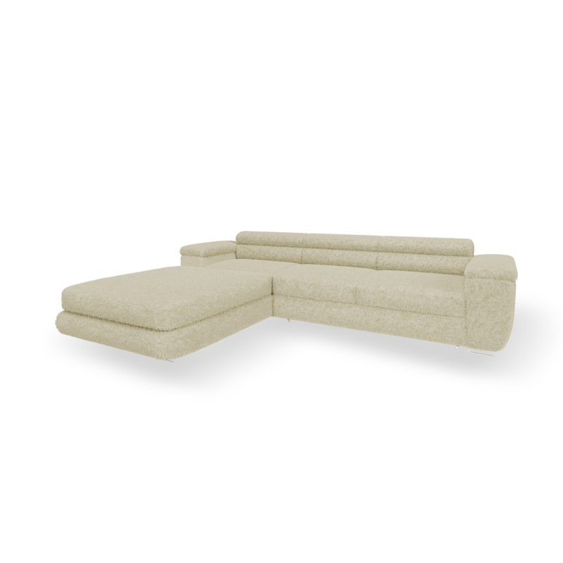 Ecksofa BONJOUR – Bouclé, Schlaffunktion, Bettkasten & Kopfstützen