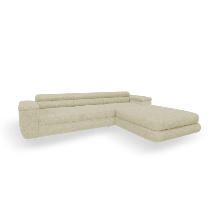 Ecksofa BONJOUR – Bouclé, Schlaffunktion, Bettkasten & Kopfstützen