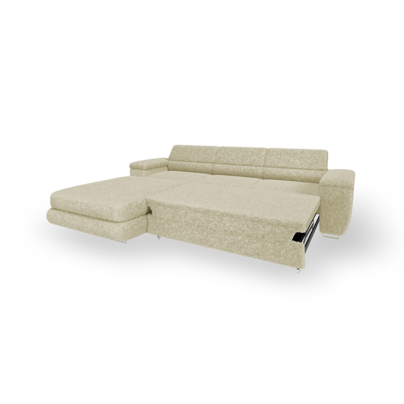 Ecksofa BONJOUR – Bouclé, Schlaffunktion, Bettkasten & Kopfstützen