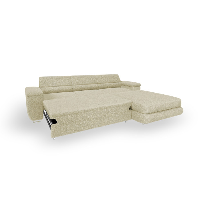 Ecksofa BONJOUR – Bouclé, Schlaffunktion, Bettkasten & Kopfstützen