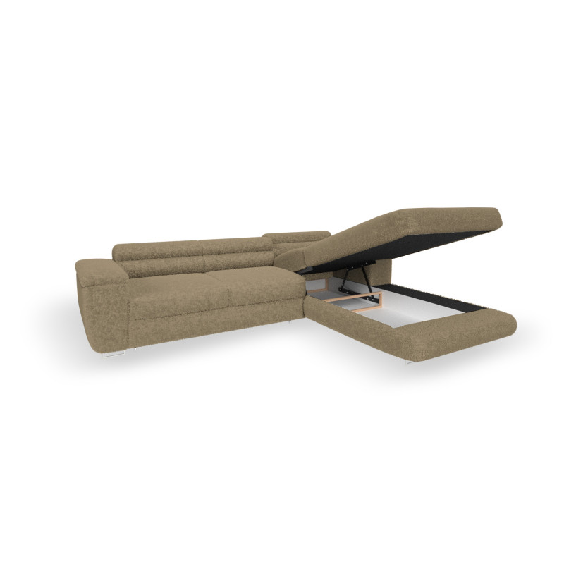 Ecksofa BONJOUR – Bouclé, Schlaffunktion, Bettkasten & Kopfstützen