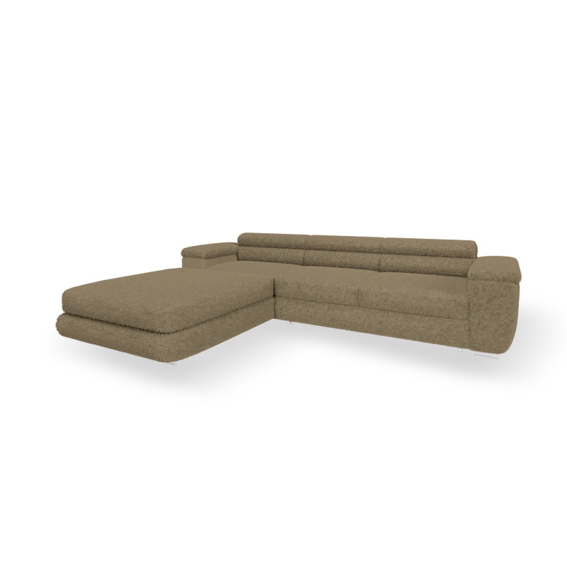 Ecksofa BONJOUR – Bouclé, Schlaffunktion, Bettkasten & Kopfstützen
