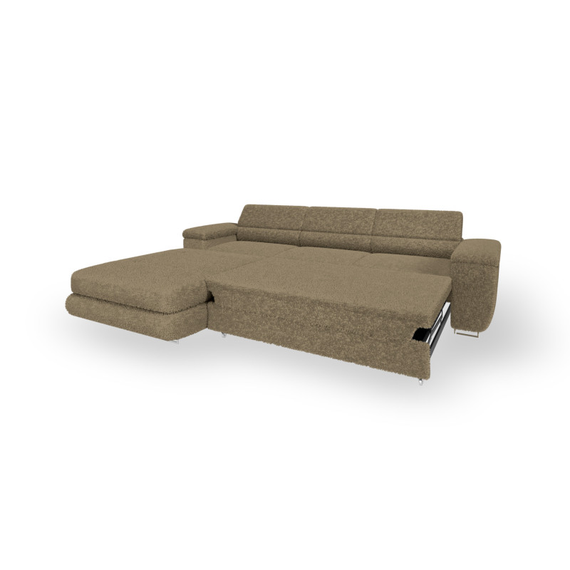 Ecksofa BONJOUR – Bouclé, Schlaffunktion, Bettkasten & Kopfstützen
