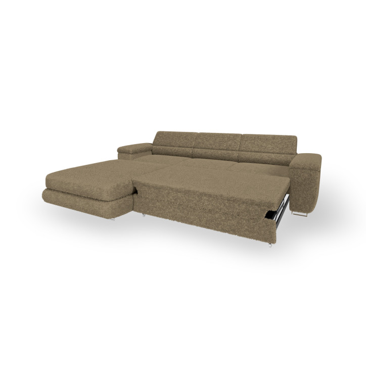 Ecksofa BONJOUR – Bouclé, Schlaffunktion, Bettkasten & Kopfstützen