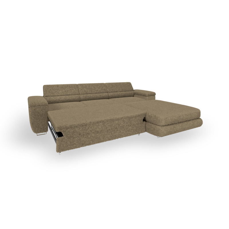 Ecksofa BONJOUR – Bouclé, Schlaffunktion, Bettkasten & Kopfstützen