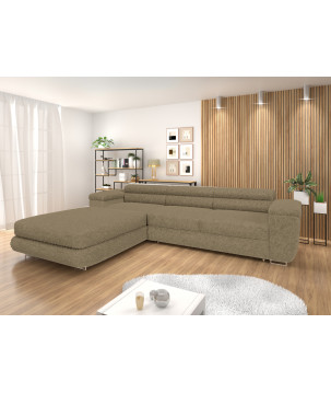 Ecksofa BONJOUR – Bouclé, Schlaffunktion, Bettkasten & Kopfstützen