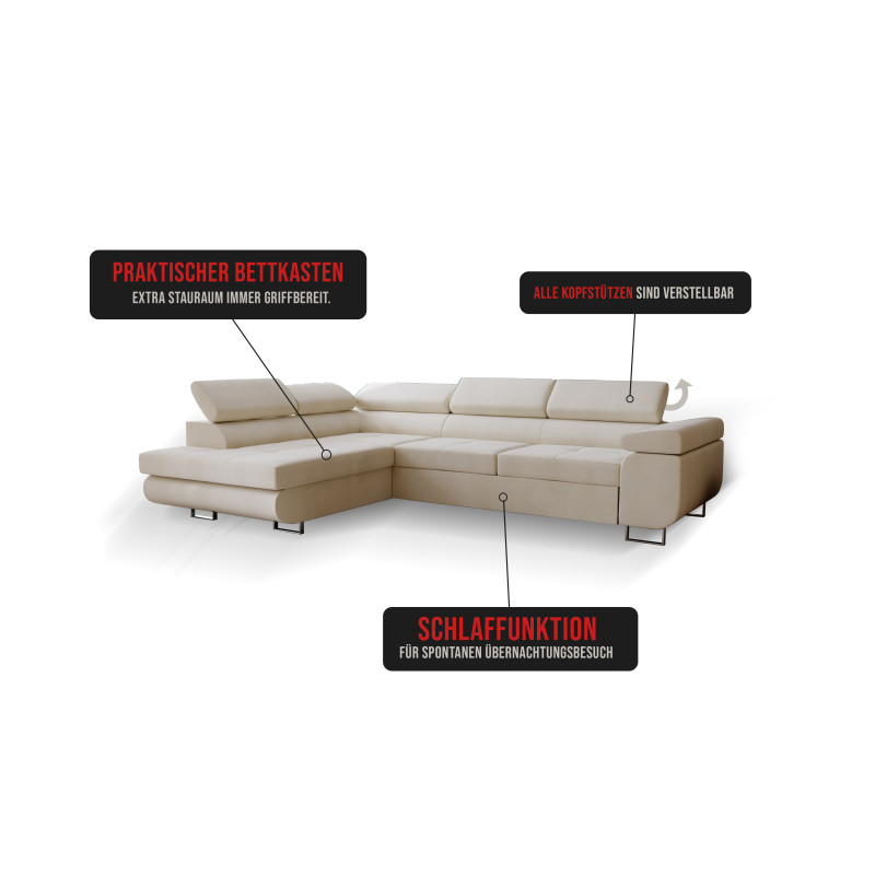 Ecksofa RIVIA L-Form mit Schlaffunktion & Bettkasten