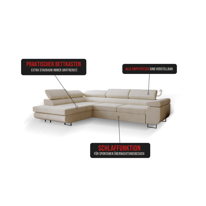 Ecksofa RIVIA L-Form mit Schlaffunktion & Bettkasten
