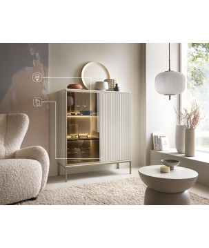 Kaschmir Highboard ST104 – Modernes Highboard mit LED-Beleuchtung in Beige&Gold