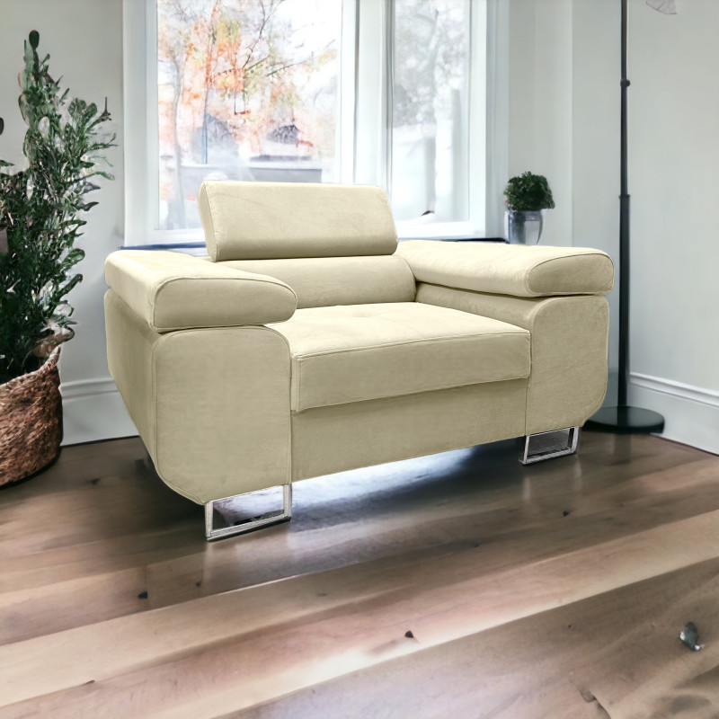 VENUS Komfort Sessel mit verstellbarer Kopfstütze in Buche-Beige