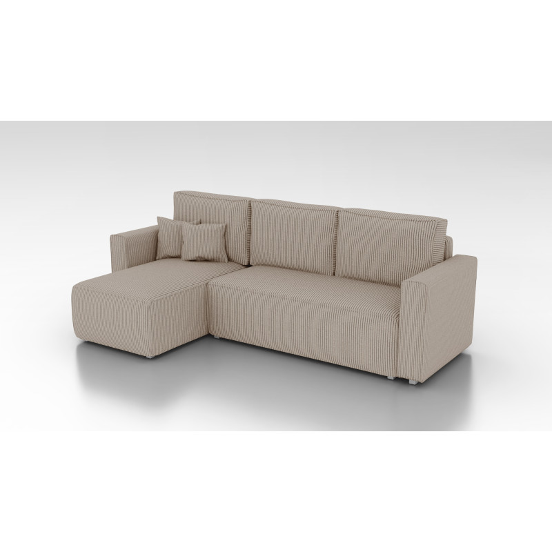 Cord Ecksofa Links Gabriel Beige mit Schlaffunktion & Bettkasten – 230×140 cm