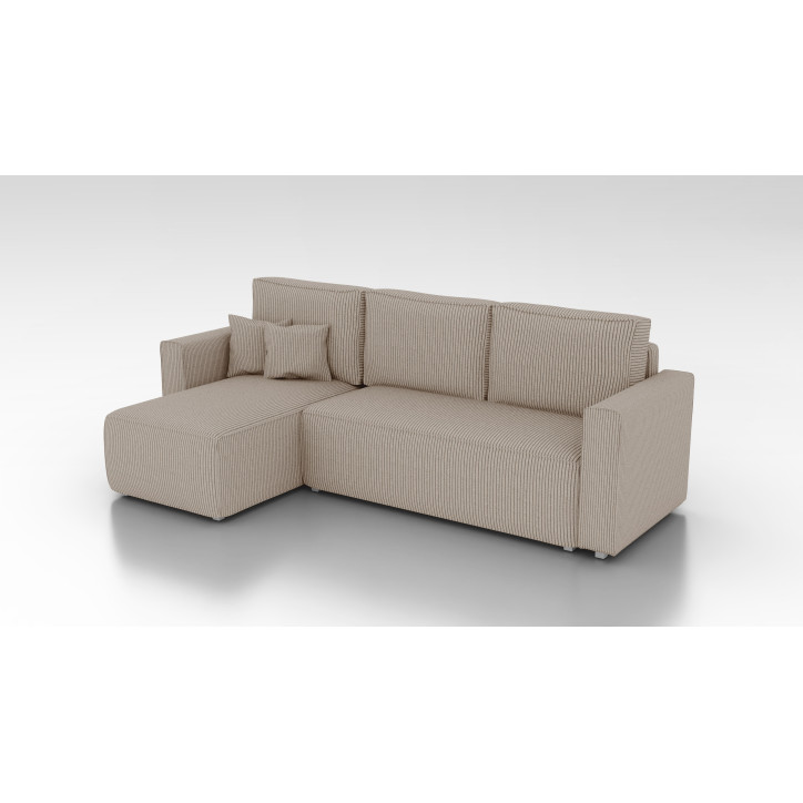 Cord Ecksofa Links Gabriel Beige mit Schlaffunktion & Bettkasten – 230×140 cm
