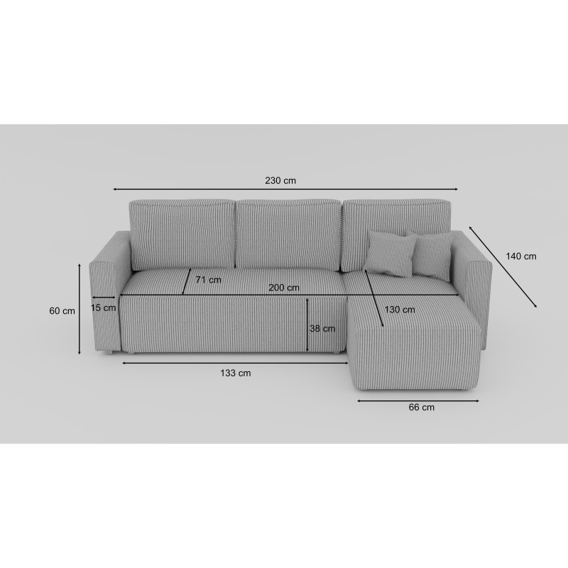 Cord Ecksofa „Gabriel“ mit Schlaffunktion & Bettkasten Cord Sofa klein