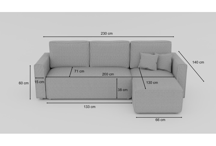 Cord Ecksofa „Gabriel“ mit Schlaffunktion & Bettkasten Cord Sofa klein
