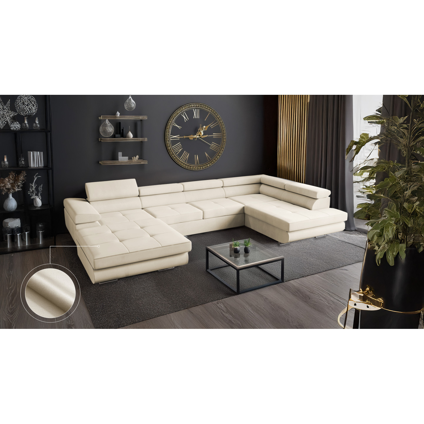 U Sofa mit Schlaffunktion VENUS U - Ecksofa mit Bettkasten | Modernes Eckcouch U-Form