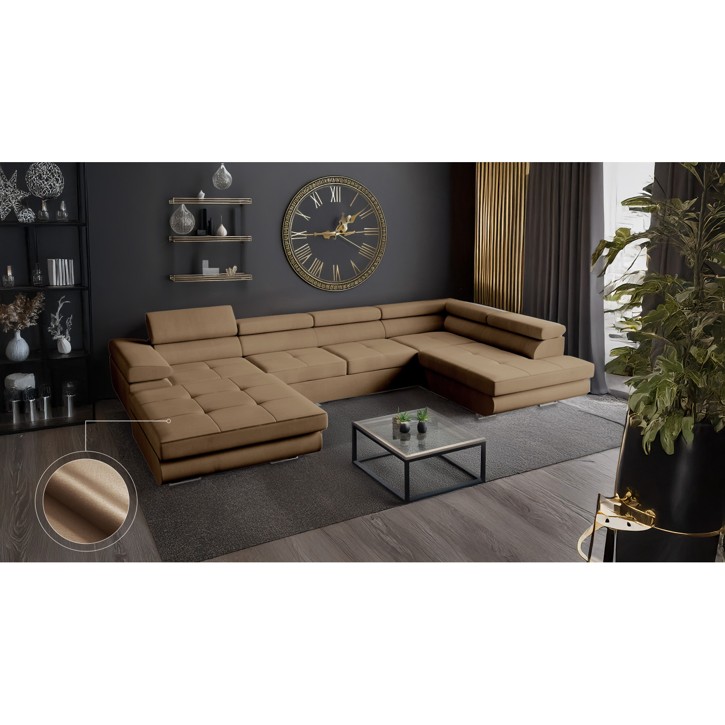 VENUS U-Form Ecksofa mit Schlaffunktion & Bettkasten | Goldstoff24