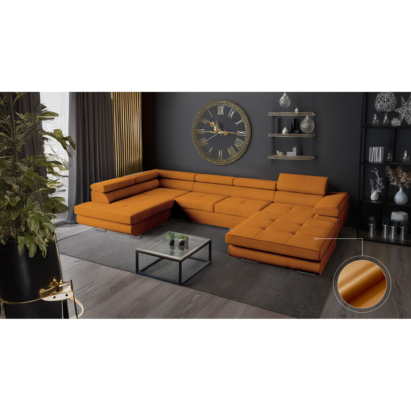 VENUS U-Form Ecksofa mit Schlaffunktion & Bettkasten | Goldstoff24