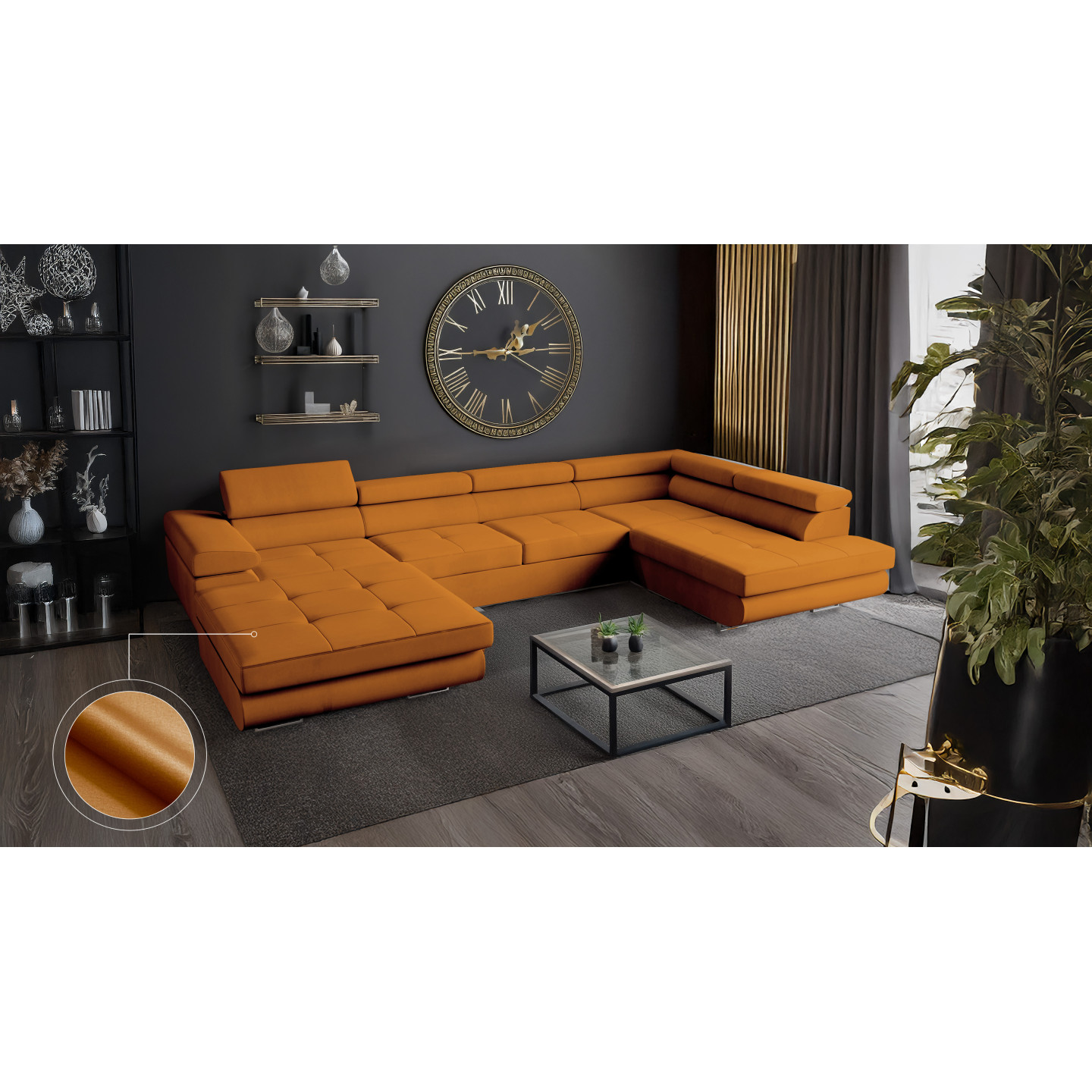VENUS U-Form Ecksofa mit Schlaffunktion & Bettkasten | Goldstoff24