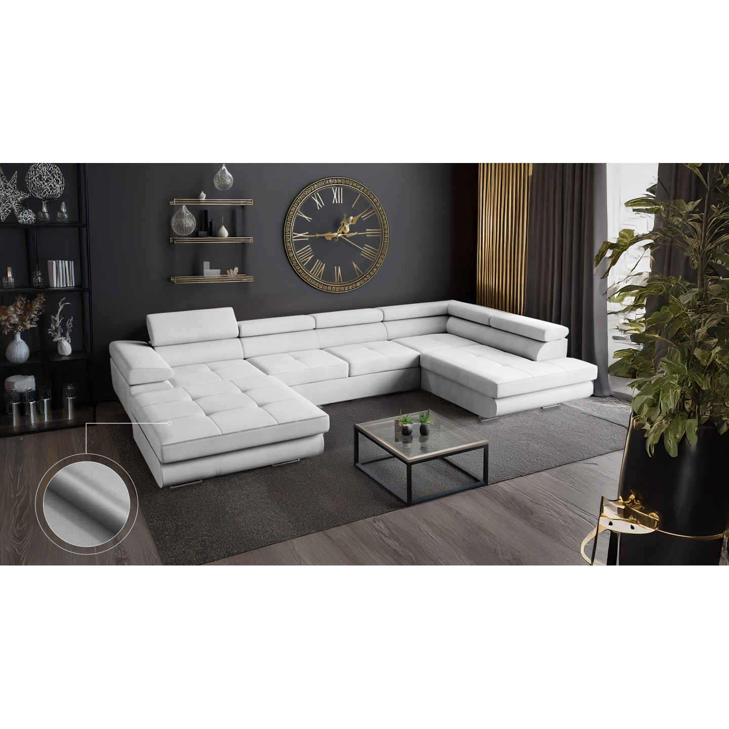 VENUS U-Form Ecksofa mit Schlaffunktion & Bettkasten | Goldstoff24