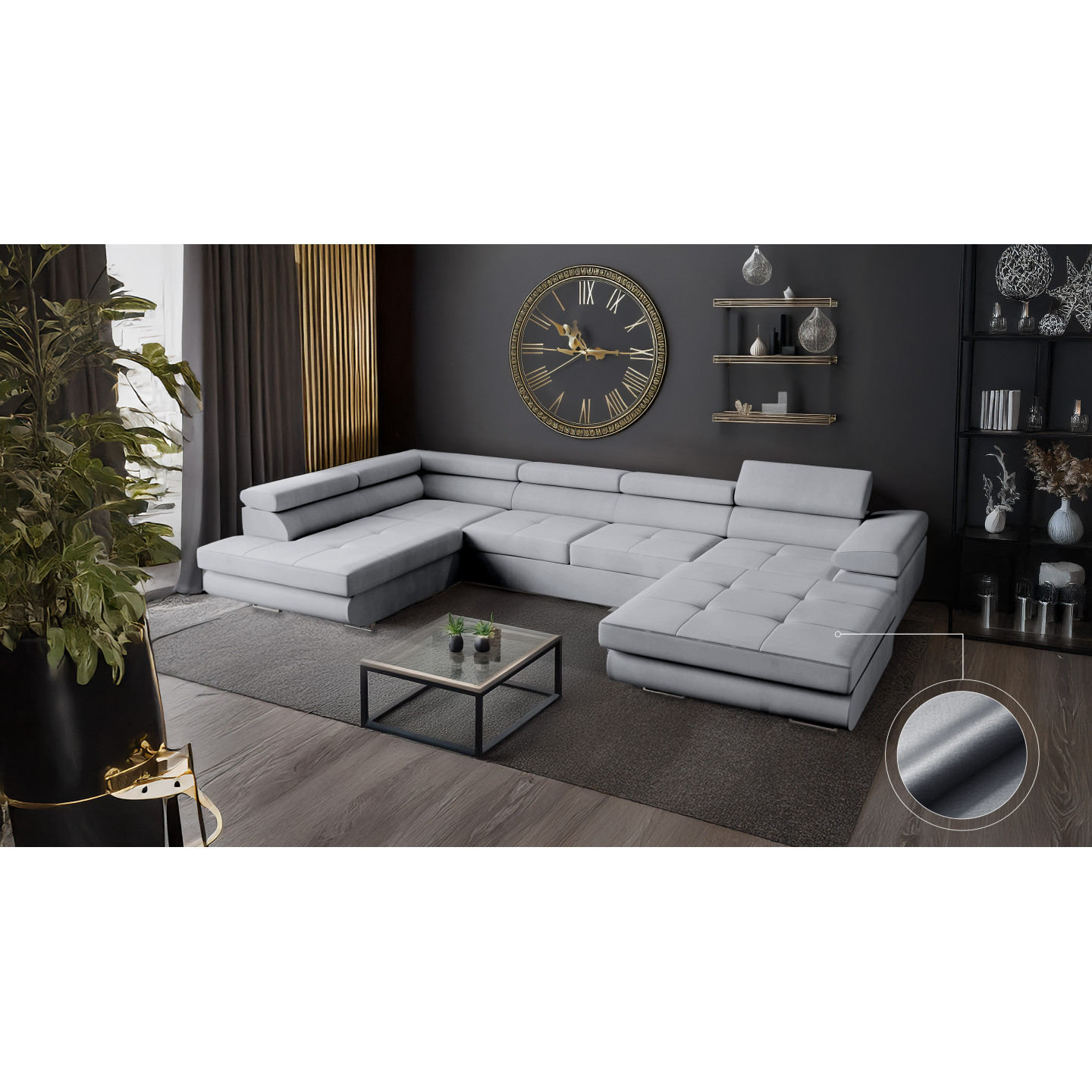 U Sofa mit Schlaffunktion VENUS U - Ecksofa mit Bettkasten | Modernes Eckcouch U-Form