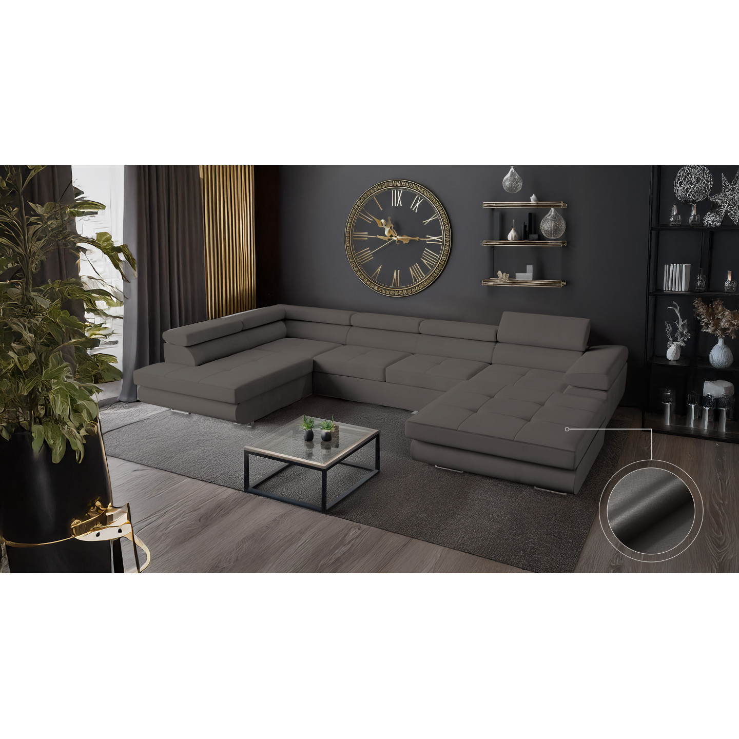 VENUS U-Form Ecksofa mit Schlaffunktion & Bettkasten | Goldstoff24