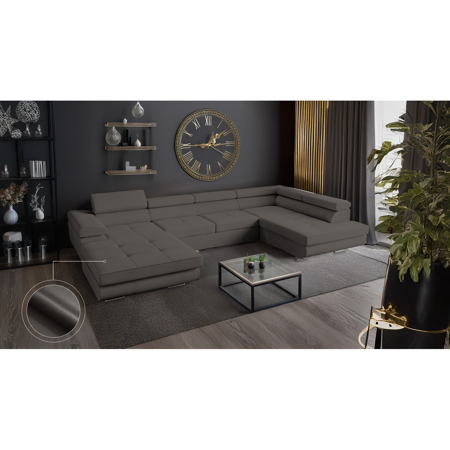 VENUS U-Form Ecksofa mit Schlaffunktion & Bettkasten | Goldstoff24