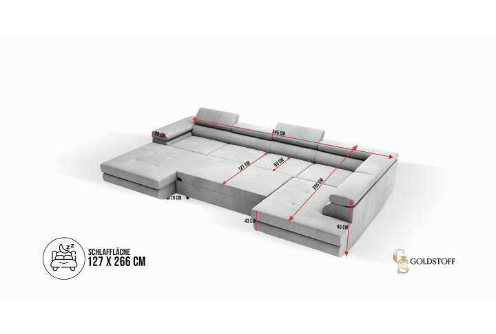 VENUS U-Form Ecksofa mit Schlaffunktion & Bettkasten | Goldstoff24