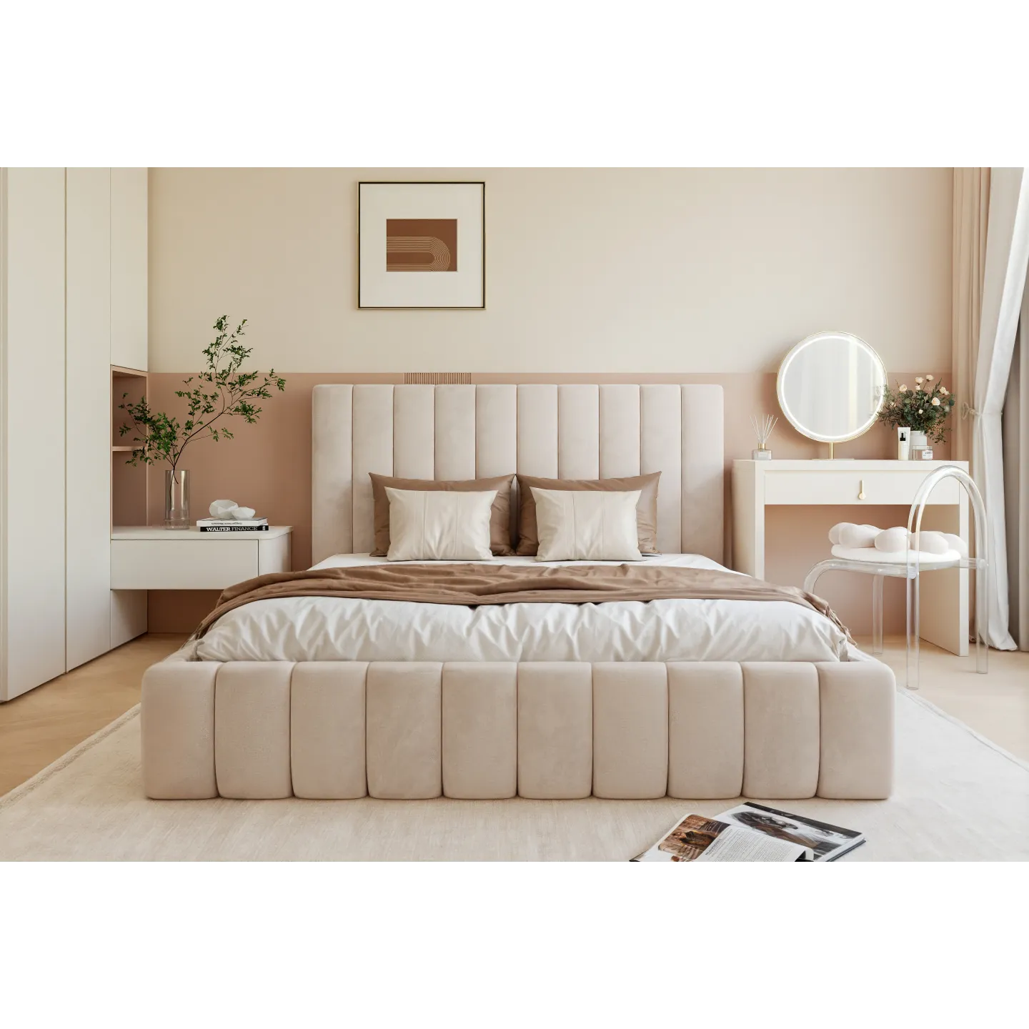 IMPERIA Polsterbett in Dunkelgrau mit hohem Kopfteil und Stauraum