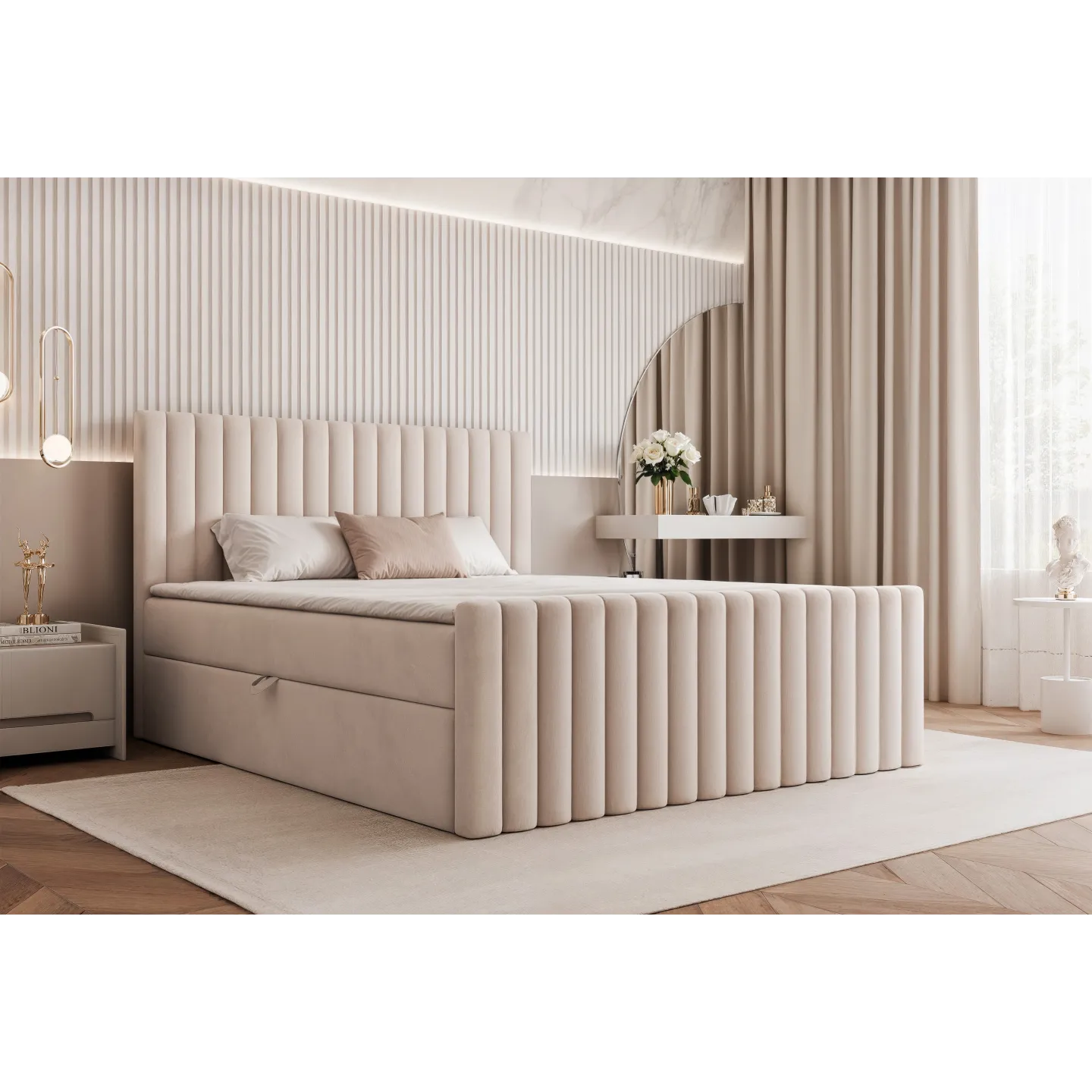 Designer Boxspringbett PARMA mit Bettkasten und Topper