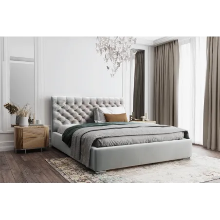 Designer Polsterbett FLORES mit Bettkasten silbergrau