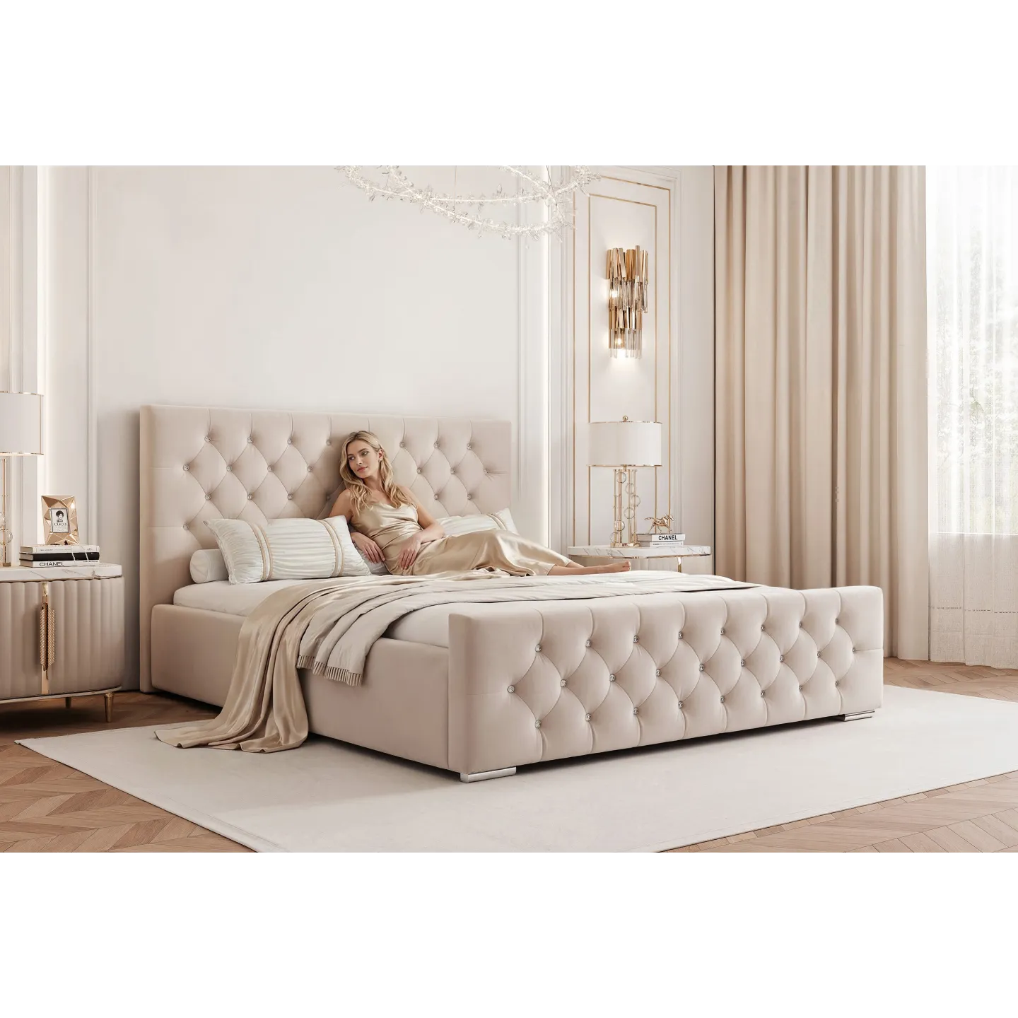 Polsterbett Schwarz mit Strass Polsterbett mit Bettkasten