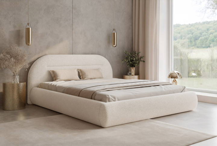 Design Bouclé Polsterbett AVELINE modernes Polsterbett