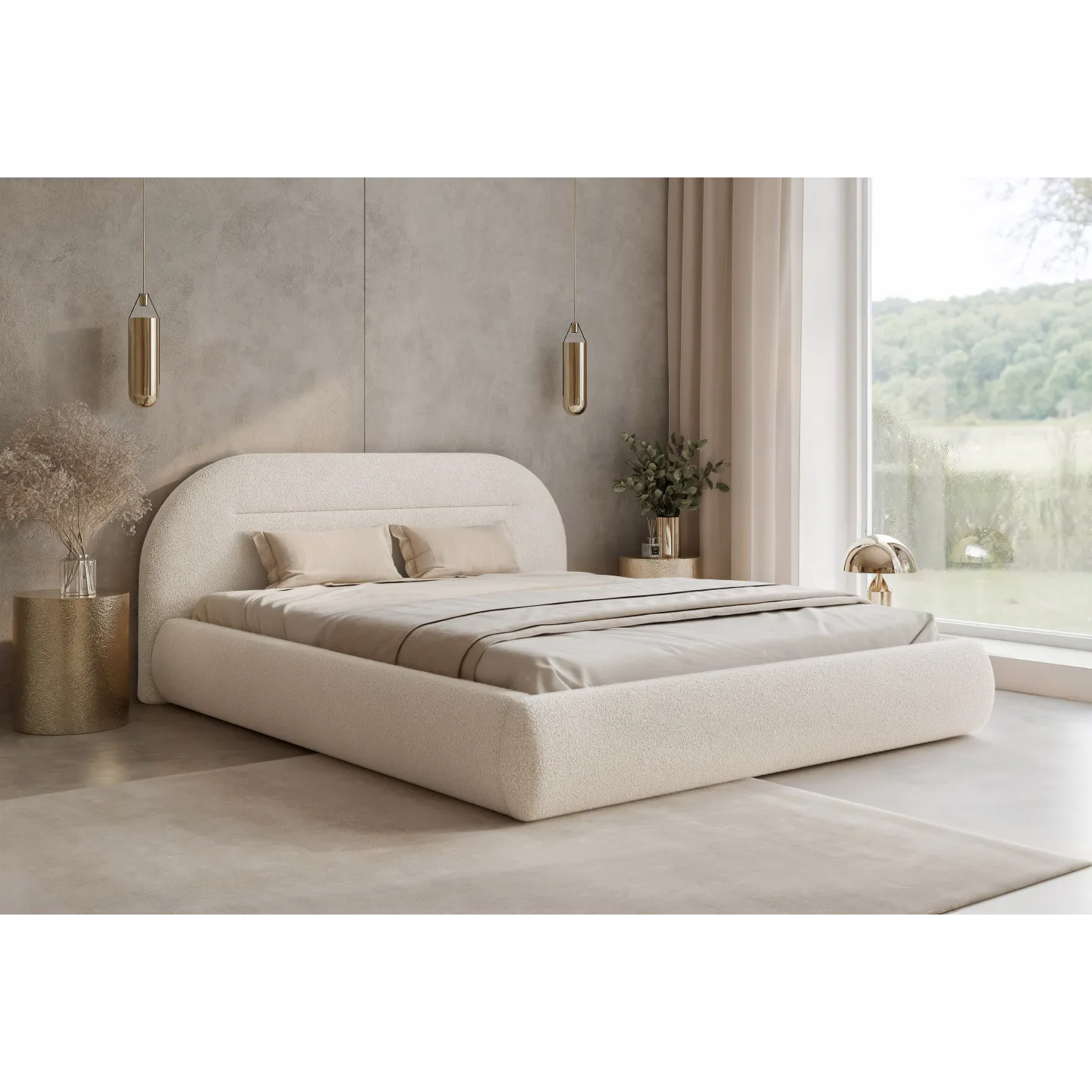 Design Bouclé Polsterbett AVELINE modernes Polsterbett