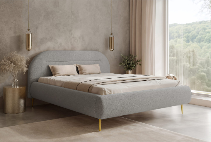 Design Bouclé Polsterbett AVELINE II – modernes Polsterbett