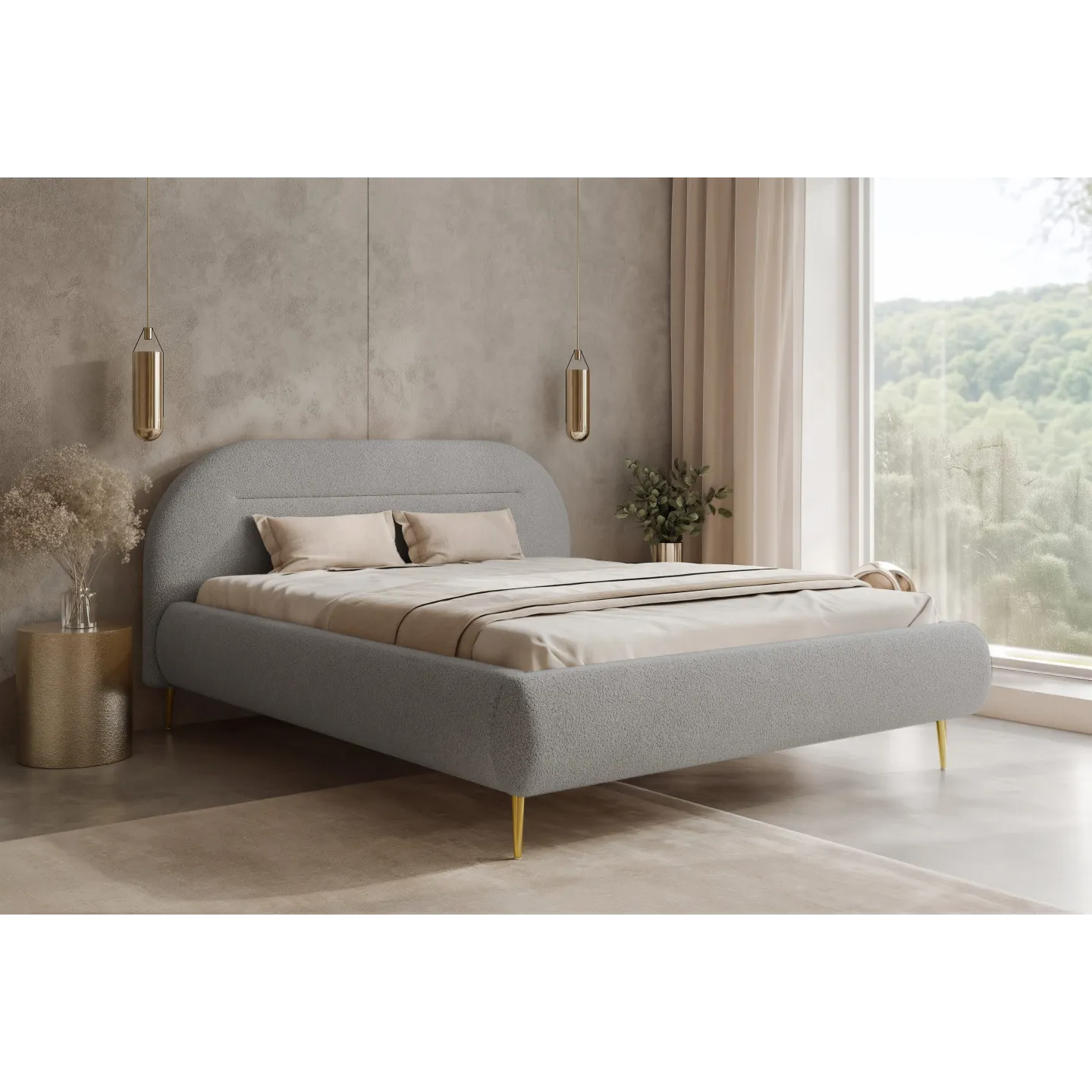 Design Bouclé Polsterbett AVELINE II – modernes Polsterbett