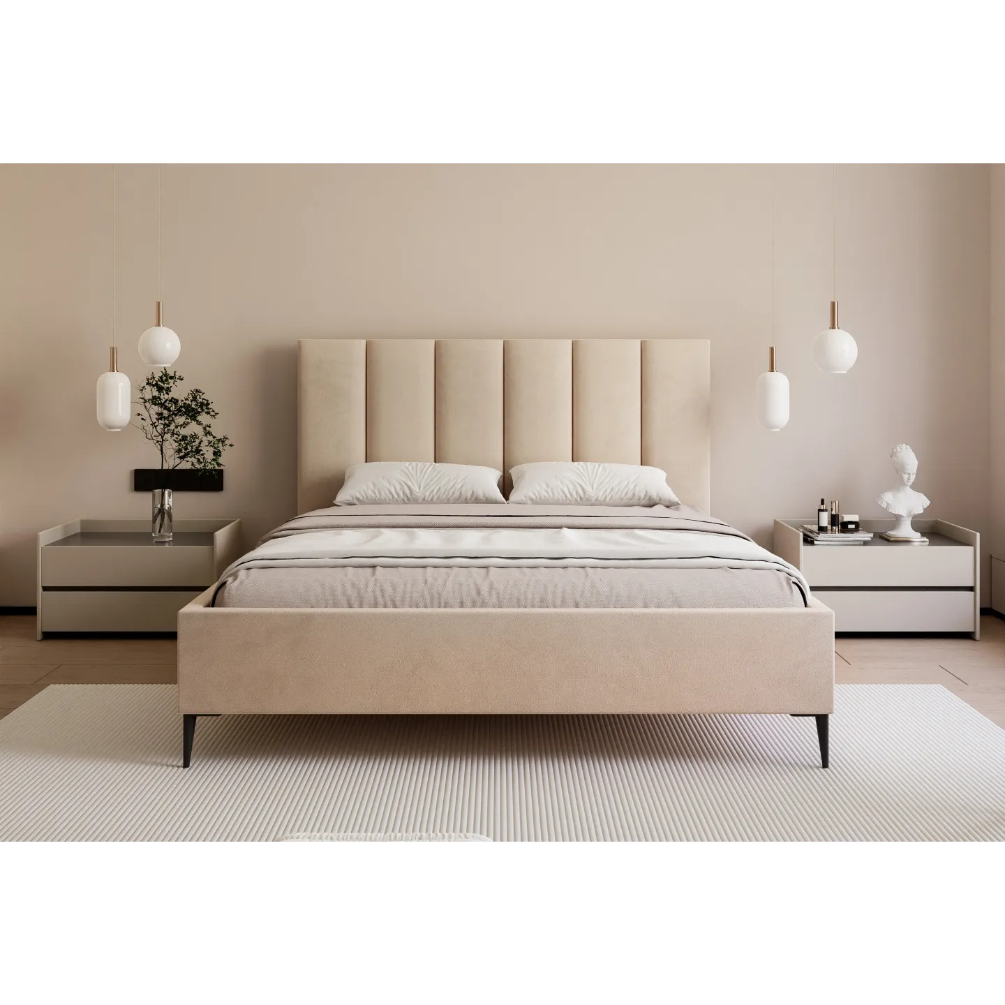 Polsterbett PAROS II Samt mit hohen Füßen 140x200–180x200