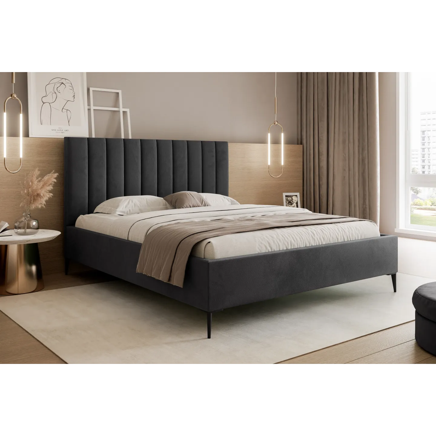 Polsterbett PAROS III Samt Polsterbett mit hohen Füßen