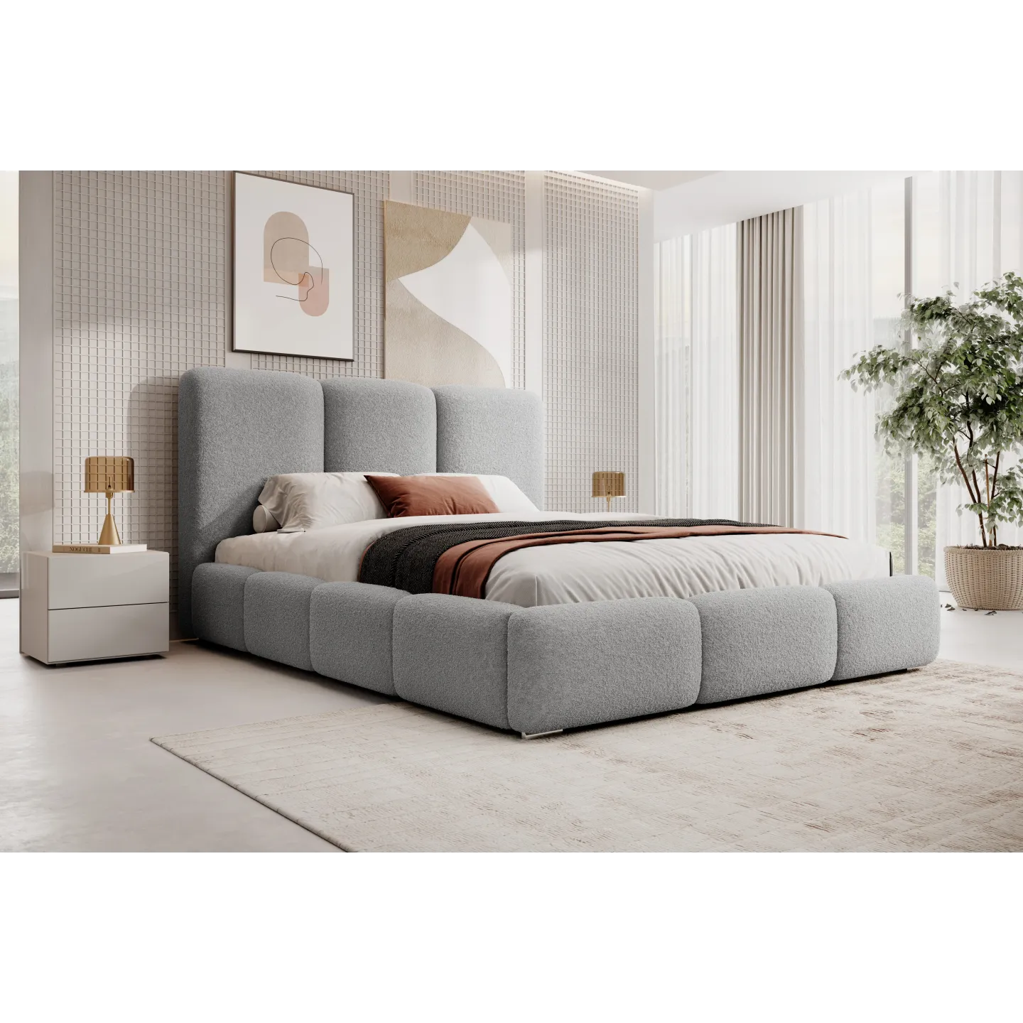 Polsterbett 200x200 & 180x200 VERGRIS – Minimalistisches Design & Hohes Kopfteil