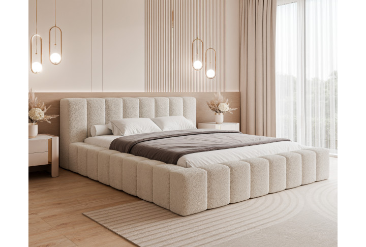 Polsterbett 180x200 & 160x200 mit Bettkasten - MAKIRA Strukturstoff