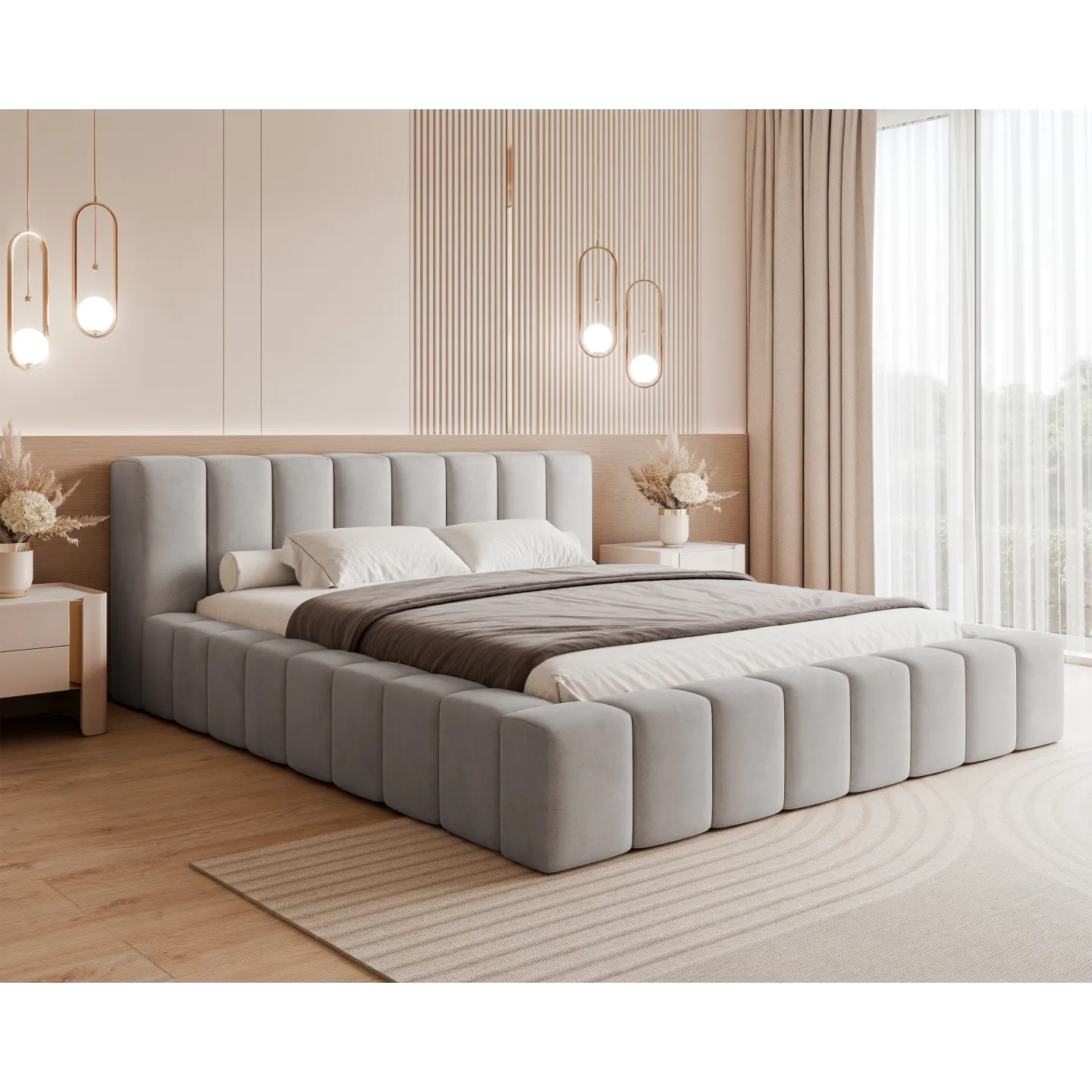 MAKIRA Premium Polsterbett in Cord-Optik mit Bettkasten