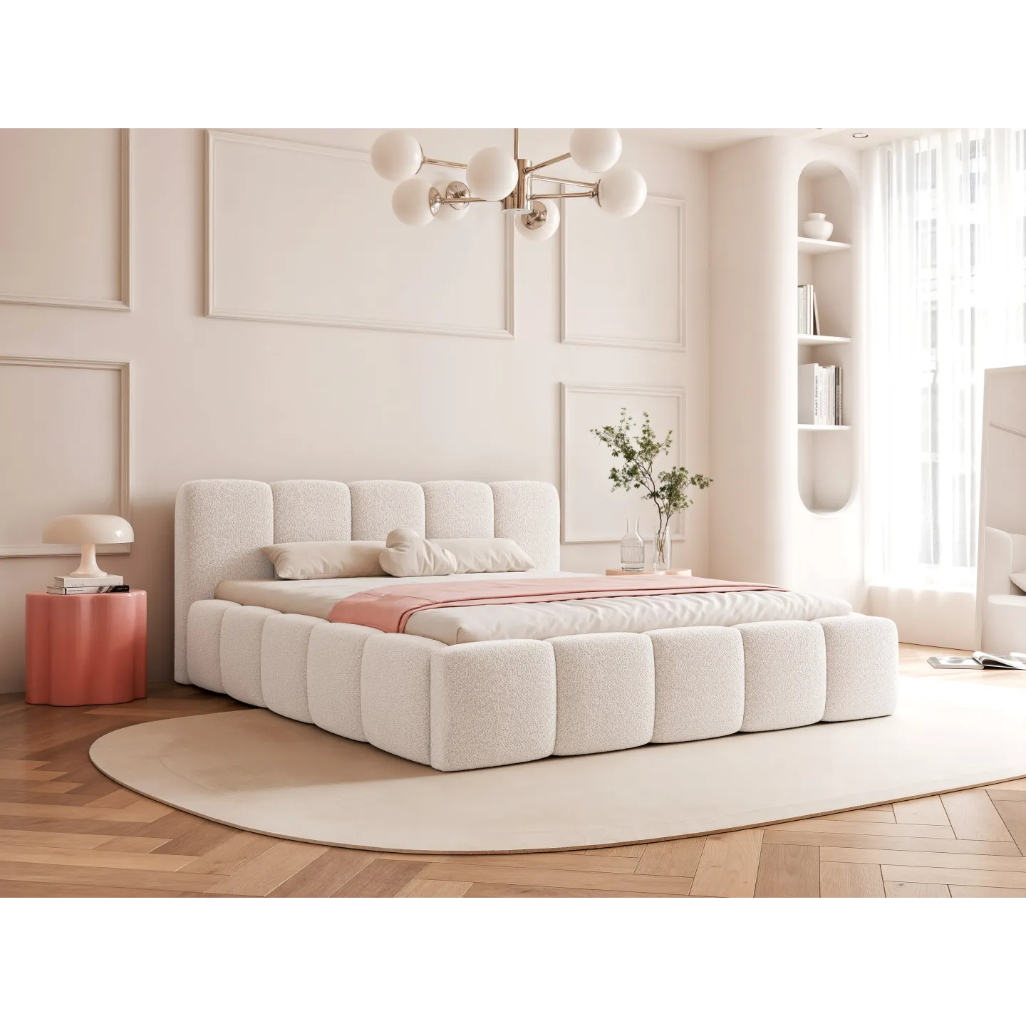 Design Polsterbett CALME BAS modernes Stoffbett mit Bettkasten