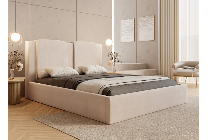 Polsterbett Marmaris | Samt Bett 140x200 bis 200x200 | Beige & Grau