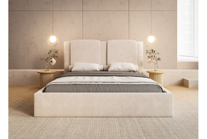 Polsterbett Marmaris | Samt Bett 140x200 bis 200x200 | Beige & Grau