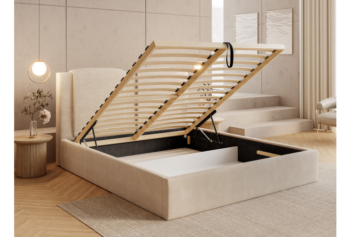 Polsterbett Marmaris | Samt Bett 140x200 bis 200x200 | Beige & Grau
