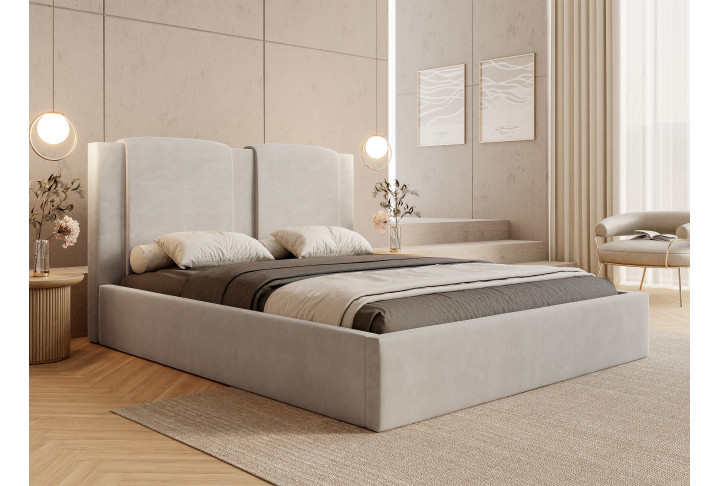 Polsterbett Marmaris | Samt Bett 140x200 bis 200x200 | Beige & Grau